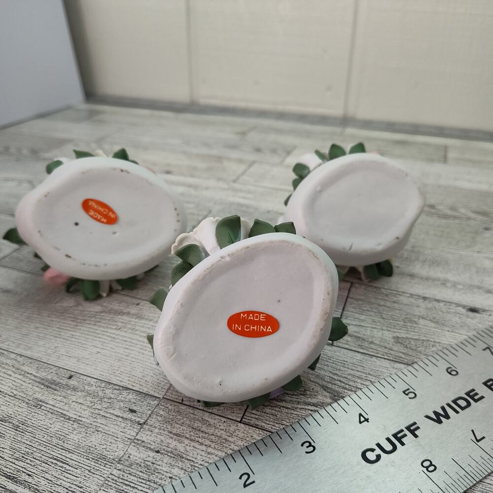Set of 3 Floral Basket Ceramic Swan Figurines Table Decor Bridal Shower Accent - Picture 4 of 12
